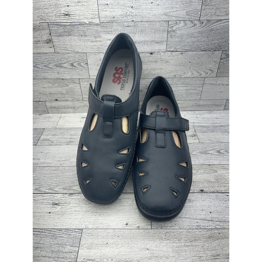 SAS Journey Leather Shoes Womens‎ Size 10 Black Tripad Comfort Cut Out Strap USA